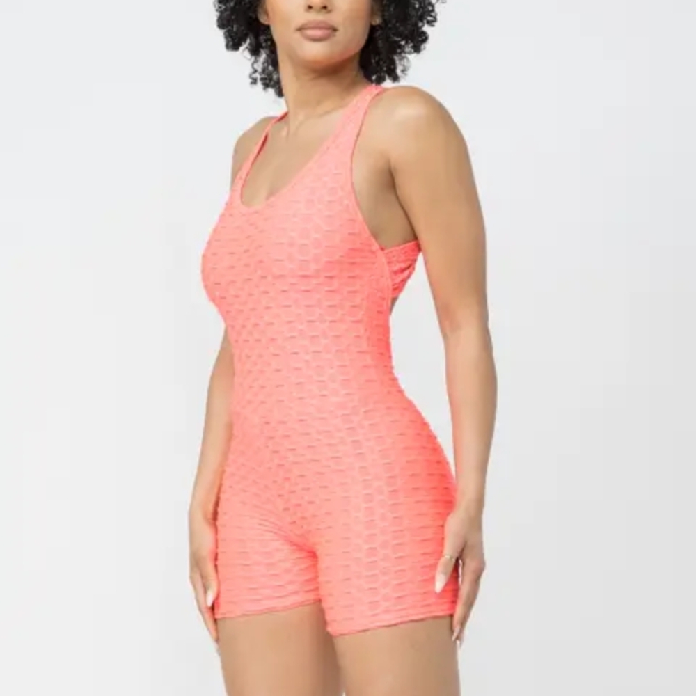 Neon Pink Textured Romper